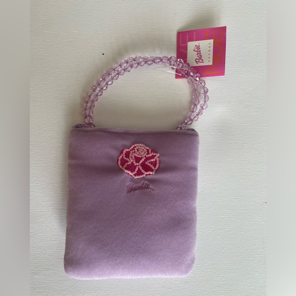 Vintage NWT Barbie plush velvet purse with beaded handle rose decoration